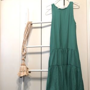 Anthropologie: green high low dress w/pockets